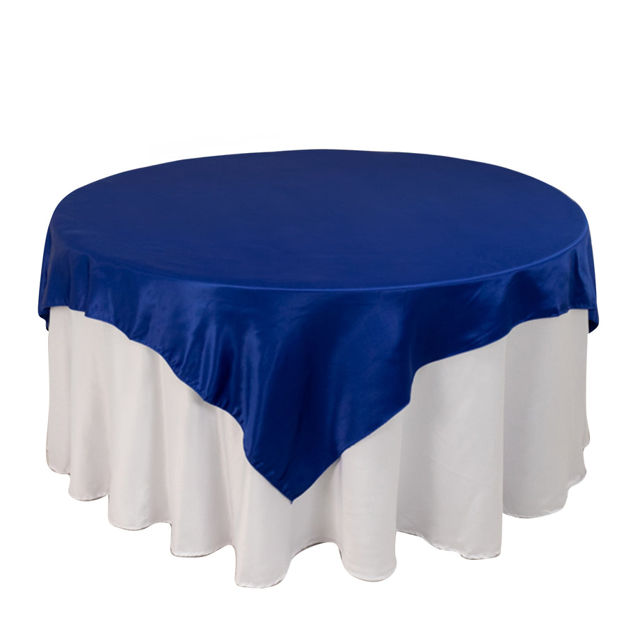 72x72inch Royal Blue Lamour Satin Table Overlay, Square Tablecloth Topper