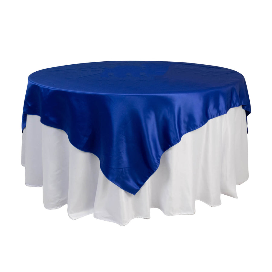 72x72inch Royal Blue Lamour Satin Table Overlay, Square Tablecloth Topper