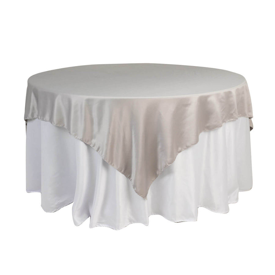 72x72inch Silver Lamour Satin Table Overlay, Square Tablecloth Topper