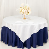 72x72inch White Lamour Satin Table Overlay, Square Tablecloth Topper