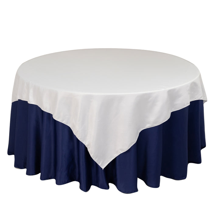 72x72inch White Lamour Satin Table Overlay, Square Tablecloth Topper