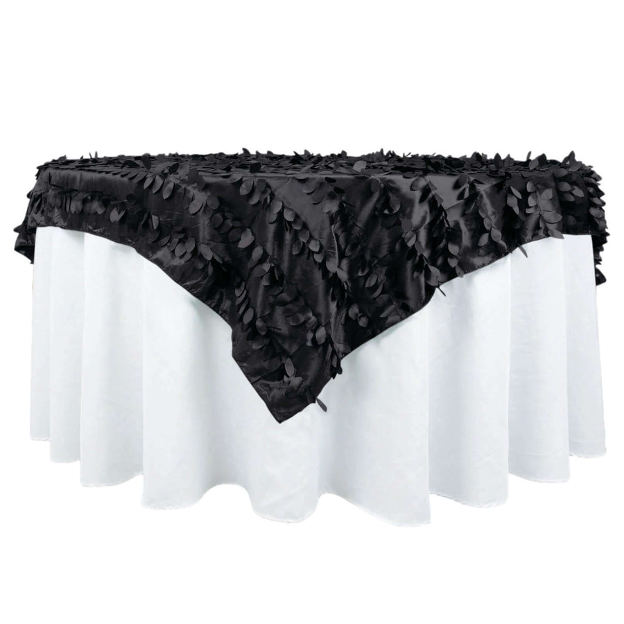 72inch x 72inch Black 3D Leaf Petal Taffeta Fabric Table Overlay