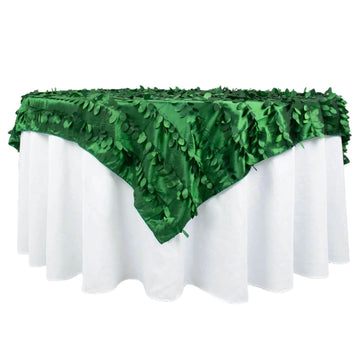 72"x72" Green 3D Leaf Petal Taffeta Fabric Table Overlay