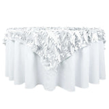 72x72inch White 3D Leaf Petal Taffeta Fabric Table Overlay