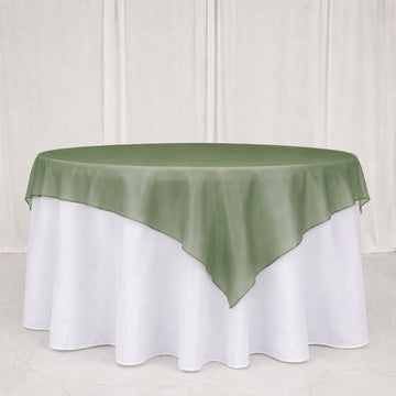 10 Pack Dusty Sage Green Organza Table Overlay 72"x72" - Sheer Table Topper