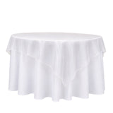 White round tablecloth on a round table, elegant sheer overlay tabletop cover