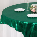 Experience Shimmering Elegance with the Emerald Green Sequin Dots Square Tablecloth Overlay