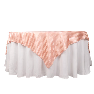 Enhance Your Table Decor with the Dusty Rose Satin Stripe Square Table Overlay