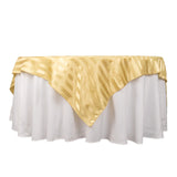Champagne Satin Stripe Square Table Overlay, Smooth Elegant Table Topper