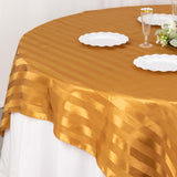 Gold Satin Stripe Square Table Overlay, Smooth Elegant Table Topper