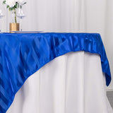 Royal Blue Satin Stripe Square Table Overlay, Smooth Elegant Table Topper