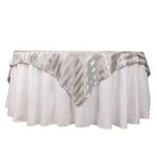 The Perfect Silver Satin Stripe Square Table Overlay for Any Occasion