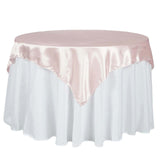 72" x 72" Rose Gold | Blush Seamless Satin Square Tablecloth Overlay