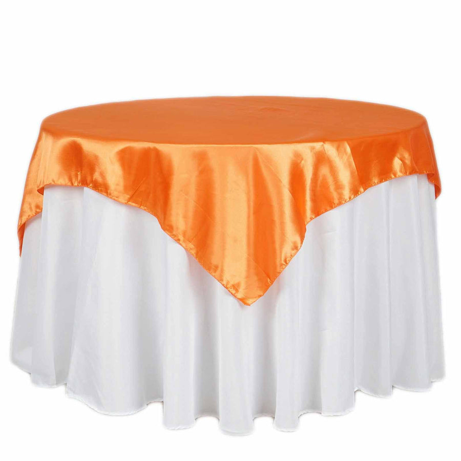 72" x 72" Orange Seamless Satin Square Tablecloth Overlay