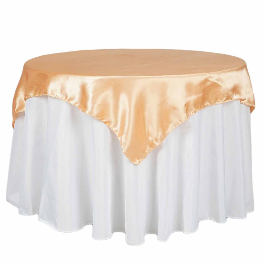 72" x 72" Peach Seamless Satin Square Tablecloth Overlay#whtbkgd