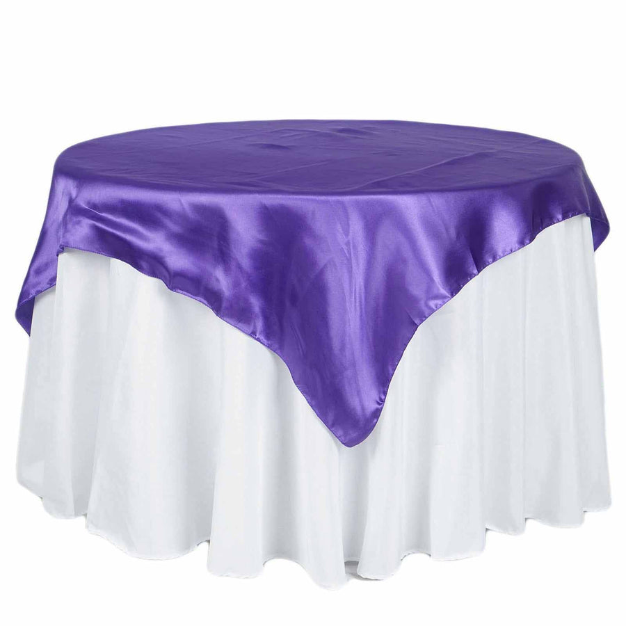 72" x 72" Purple Seamless Satin Square Tablecloth Overlay#whtbkgd