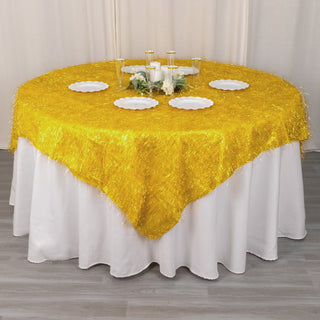 Add a Touch of Luxury with the Gold Metallic Fringe Shag Tinsel Square Polyester Table Overlay