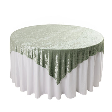 72"x72" Sage Green Premium Crushed Velvet Table Overlay, Square Tablecloth Topper