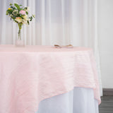 90inch x 90inch Accordion Crinkle Taffeta Table Overlay - Blush | Rose Gold