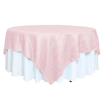 90"x90" Blush Accordion Crinkle Taffeta Square Table Overlay