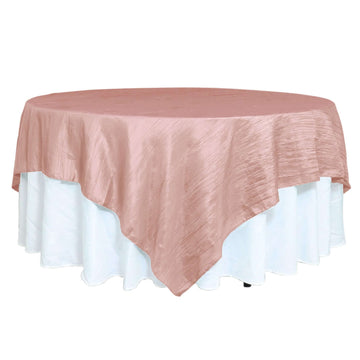 90"x90" Dusty Rose Accordion Crinkle Taffeta Square Table Overlay