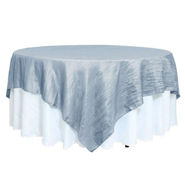 90"x90" Dusty Blue Accordion Crinkle Taffeta Square Table Overlay