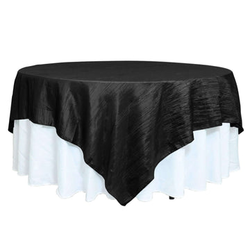 90"x90" Black Accordion Crinkle Taffeta Square Table Overlay