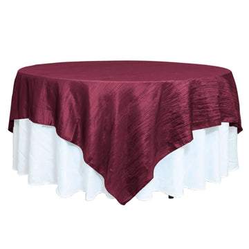 90"x90" Burgundy Accordion Crinkle Taffeta Square Table Overlay