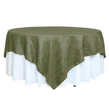 90"x90" Dusty Sage Green Accordion Crinkle Taffeta Square Table Overlay