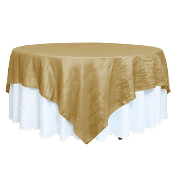 90"x90" Gold Accordion Crinkle Taffeta Square Table Overlay