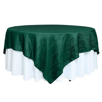 90"x90" Accordion Crinkle Taffeta Table Overlay - Hunter Emerald Green