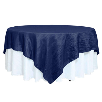 90"x90" Navy Blue Accordion Crinkle Taffeta Square Table Overlay