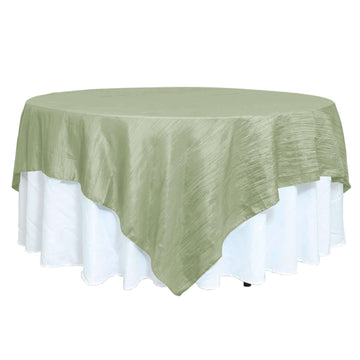 90"x90" Sage Green Accordion Crinkle Taffeta Square Table Overlay