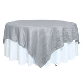 90 inch x 90inch Accordion Crinkle Taffeta Table Overlay - Silver