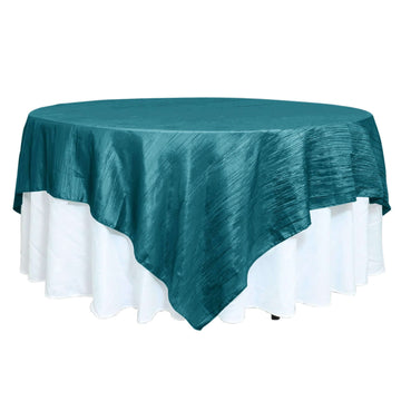 90"x90" Accordion Crinkle Taffeta Table Overlay - Peacock Teal