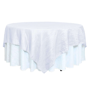 90"x90" White Accordion Crinkle Taffeta Square Table Overlay