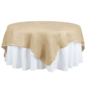 90"x90" Natural Rustic Burlap Jute Square Table Overlay