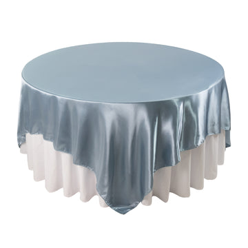 90" Dusty Blue Satin Overlay Seamless Square Table Overlay