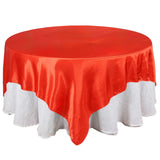 90" x 90" Red Seamless Satin Square Tablecloth Overlay