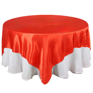 90"x90" Red Seamless Satin Square Table Overlay