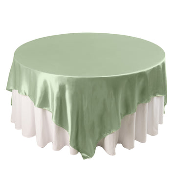 90" Sage Green Satin Overlay Seamless Square Table Overlay