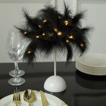 15" LED Black Feather Table Lamp Wedding Centerpiece, Battery Operated Cordless Desk Light