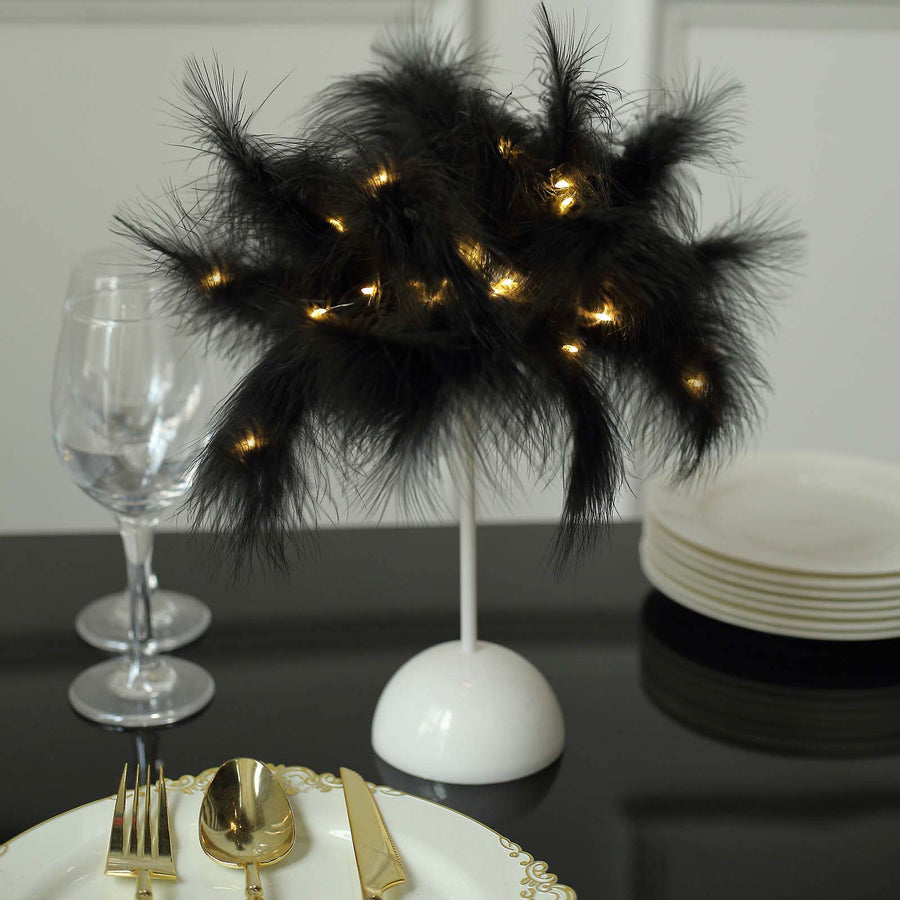 15inch LED Black Feather Table Lamp Desk Light, Battery Operated Cordless Wedding Centerpiece