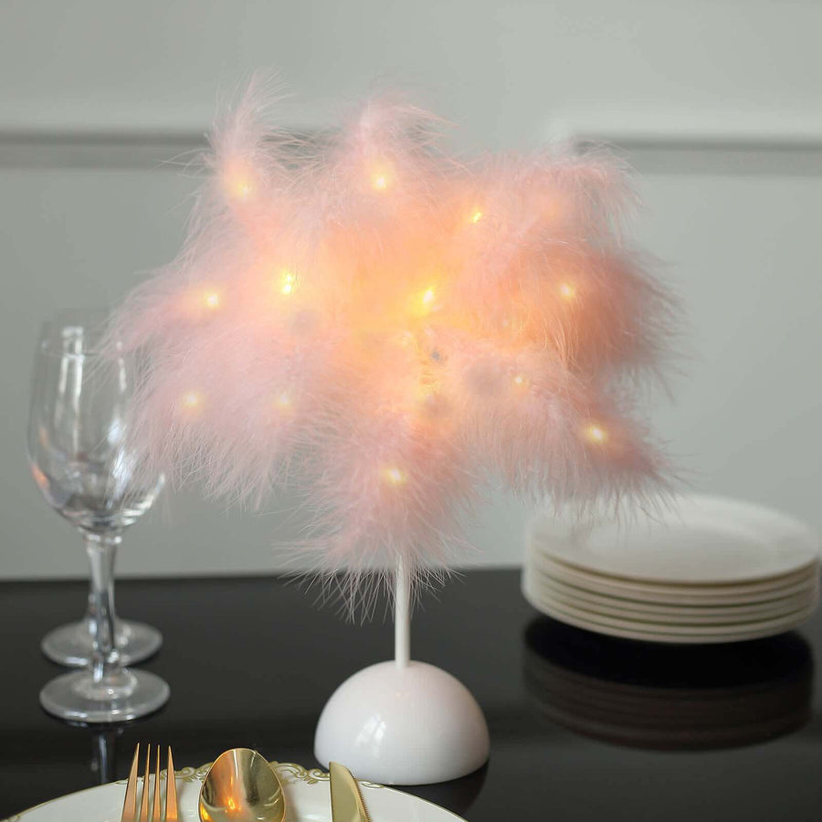 15inch LED Blush Rose Gold Feather Table Lamp Wedding Centerpiece