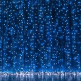 10ft Blue 300 LED Icicle Curtain Fairy String Lights with 8 Modes#whtbkgd