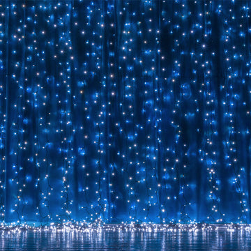 10ft Blue 300 LED Icicle Curtain Fairy String Lights with 8 Modes