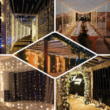 Warm White 600 LED Twinkle Fairy Lights with 8 Modes, Plug In Connectable Curtain String Lights