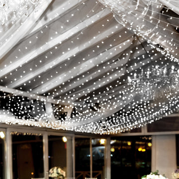 White 600 LED Twinkle Fairy Lights with 8 Modes, Plug In Connectable Curtain String Lights - 10ftx20ft