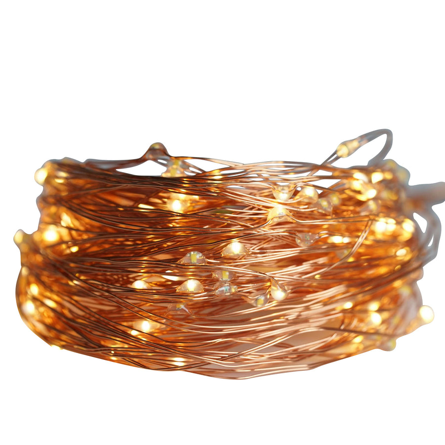8ft Warm White 200 LED Battery Operated Fairy String Waterfall Lights, 10 Waterproof Copper Strands#whtbkgd