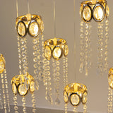 LED Hanging Crystal String Lights – Gold Oval Frame with Teardrop Pendants, Warm White Plug